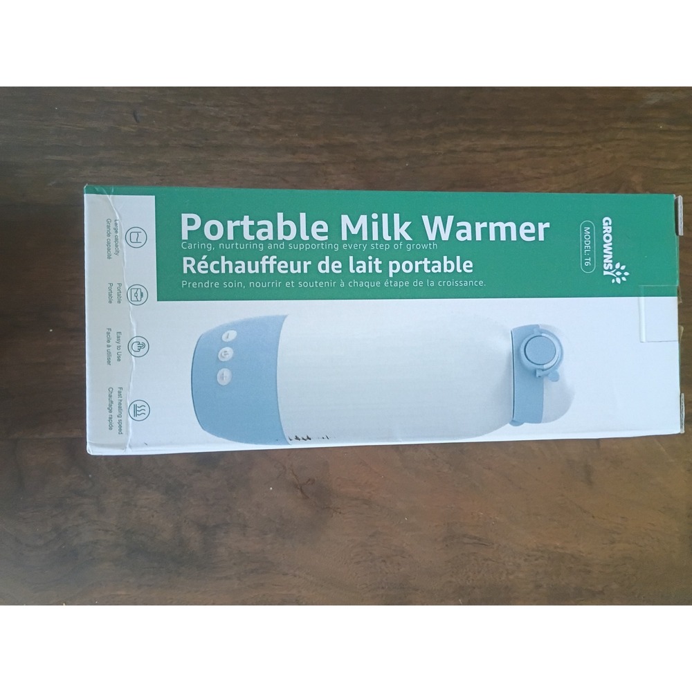 Grownsy Portable Milk Warmer T6 White 600mL Cordless Travel Bottle Warmer New